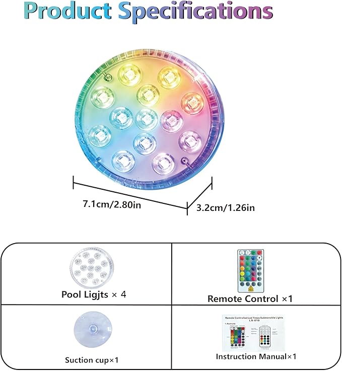 Upgraded Magnetic Pool Lights for Above ground and inground pool, Battery Underwater RGB 16 Colors Submersible LED Lights with Remote & Timer Off, for Hot Tubs, Fountains, Party, Vase - 4 Pack