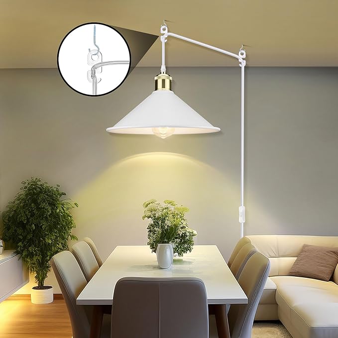 Plug in Pendant Light, Bigger Hanging Lights with Plug in Cord On/Off Switch, 13FT Industrial Plugin Hanging Light, Vintage Pendant Lights Fixture, White