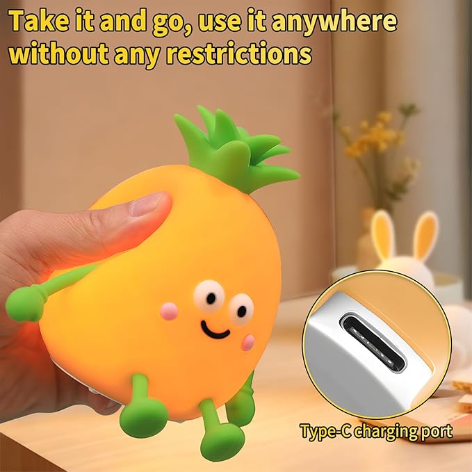 Pineapple Night Light,USB Rechargeable Touch Control Lamp with 7-Color RGB & 30-Min Timer, 3-Level Dimmable Anti-Blue Light Bedside Lamp for Kids Adults Home Party Camping