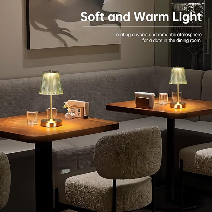 Cordless Touch Table Lamp with 5200mAh Battery - 3 Adjustable Color Temperatures & Dimmable, Rechargeable Desk Lamp for Bedroom, Living Room, Office, Entryway, Bookshelves (Green Stripe)