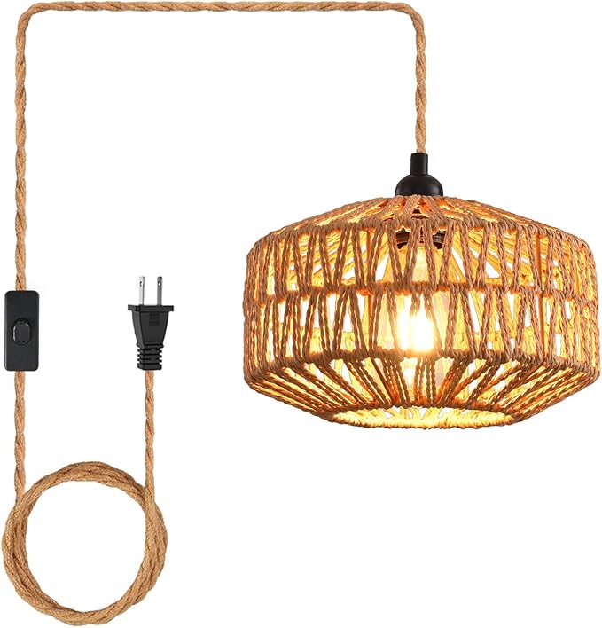 Industrial 15ft Pendant Light Cord -Plug in Hanging Light Fixture, 15FT Farmhouse Pendant Lamp Lights with Switch Cord for Kitchen Island Bedroom Living Room