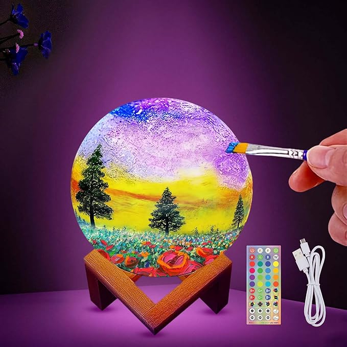 HOLA Paint Your Own Moon Lamp Kit, 2025 Updated USB Rechargeable, DIY Arts Supplies and Crafts Kit, Easter Gifts for Kids Girls Boys Teens, Ages 6 7 8 9 10 11 12 13 14 15 16 Year Old Birthday