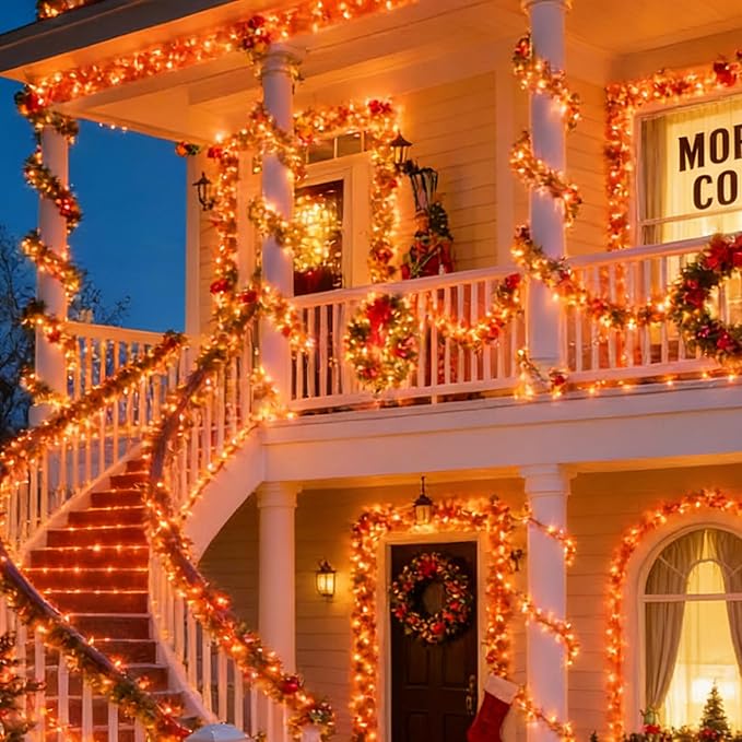 Orange Halloween String Lights Outdoor, Thanksgiving Mini Lights, 32.5FT 100 LED Waterproof Christmas Lights with 16 Lighting Modes for Garden Party Christmas Xmas Tree Lights Autumn Fall Decor