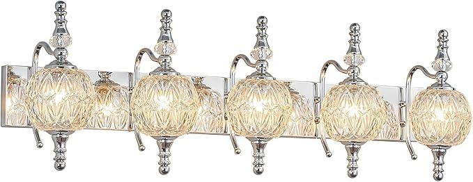 Modern Crystal Bathroom Vanity Lights Fixtures Over Mirror Chrome Vintage 5-Lights 36 Inch Bathroom Light Fixtures Glass Crystal Vanity Lights