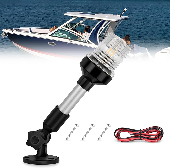 Nilight Marine Boat Stern Light 9Inch White Fold Down Anchor Lights 12V 24V Waterproof 360° Lighting Navigation Lamp for Fishing Sailboat Yacht Pontoon Speedboat Dinghy