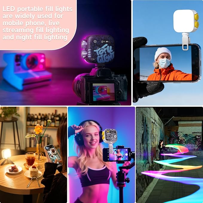 PHOTOOLEX Tofu Light, Magnetic RGB Video Camera Light, Portable Mini Panel Photography Lighting w Clip & Mini Tripod & Cold Shoe Mount, CRI 96+/2500-9900K/21 Scenes, for Selfie Video Conference Vlog