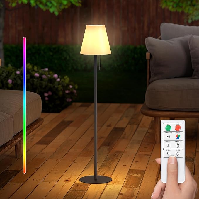 Solar Outdoor Floor Lamp USB Rechargeable Cordless Dimmable RGB Warm White LED Lights for Yard Garden Patio