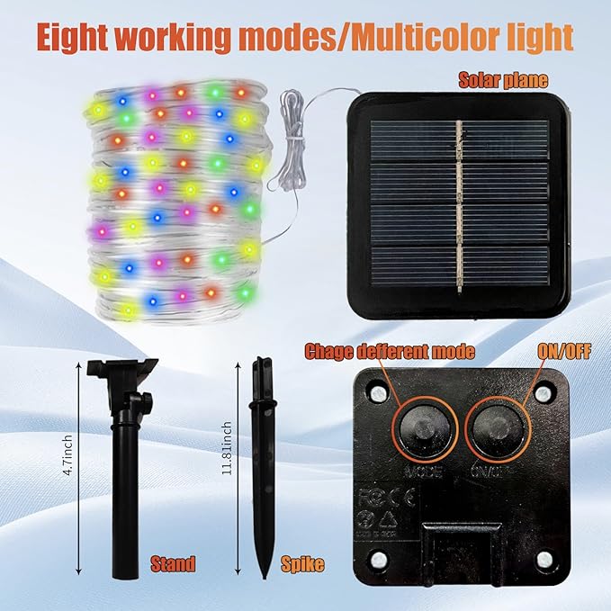 (Multicolor Fairy Light Solar Outdoor 33Ft 100 LED Rope Lights for Outside 8 Modes Solar Rope Lights Outdoor Waterproof for Patio Fence Party Garden Yard Home Holiday Tree Decoration.