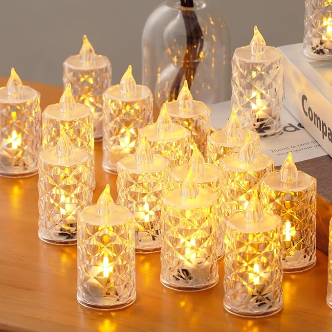 12 Pack Flameless Candles, Battery Operated with 200+ Hour Runtime, Realistic Crystal Type LED Lights for Dining Table, Valentine‘s Day, Halloween, Christmas Home Decor