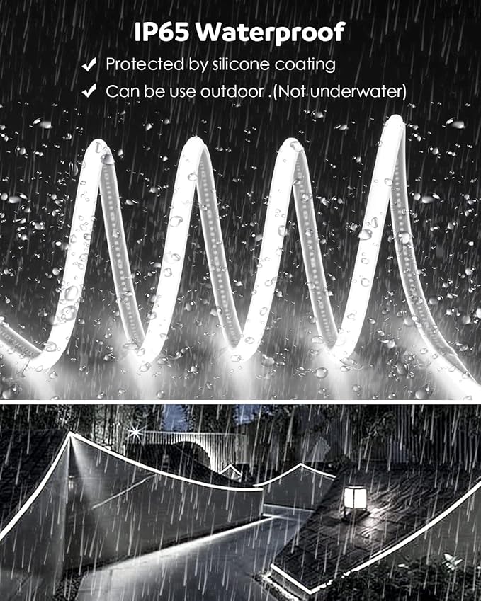 Aclorol COB LED Strip Lights Outdoor Waterproof 100FT 1 Roll AC 120V LED Rope Light Dimmable COB Flexible Light High Density Uniform Light LED Strip Super White 6000K for Commercial Grade Building