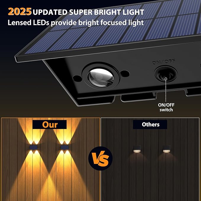 Solar Fence Lights,8Pack Solar Lights Outdoor 2700/4500/6000K 3 Mode Up & Down Solar Wall Lights Waterproof 100 Lumens Solar Powered Fence Light for Backyard/Pool/Railing/Patio/Porch/Step