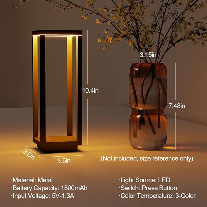 4 Pack Cordless Table Lamp Rechargeable, IP55 Waterproof, 60h Runtime Protable Outdoor Table Lamps, 3 Color Stepless Dimming Battery Powered Table Lamp for Dinner/Restaurant/Bedroom/Cafe