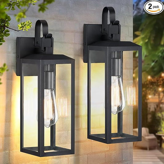 16'' Large Outdoor Wall Lights 2 Packs, Black Exterior Lighting Fixtures, Waterproof Outside Lights for House, Modern Outdoor Sconce Porch Light, Farmhouse Wall Lanterns for Front Door, Patio, Garage