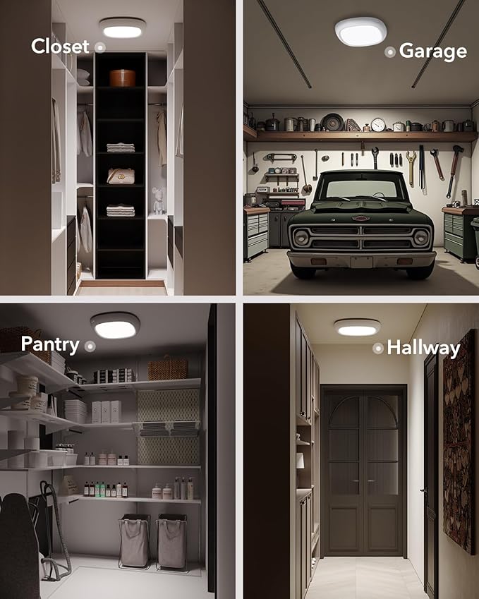 IP54 Waterproof Rechargeable Shower Light Indoor, 12000mAh Motion Sensor Wireless Ceiling Light with Remote No Wiring, Battery Operated Closet Lights Cordless LED Overhead Lighting for Pantry Bathroom