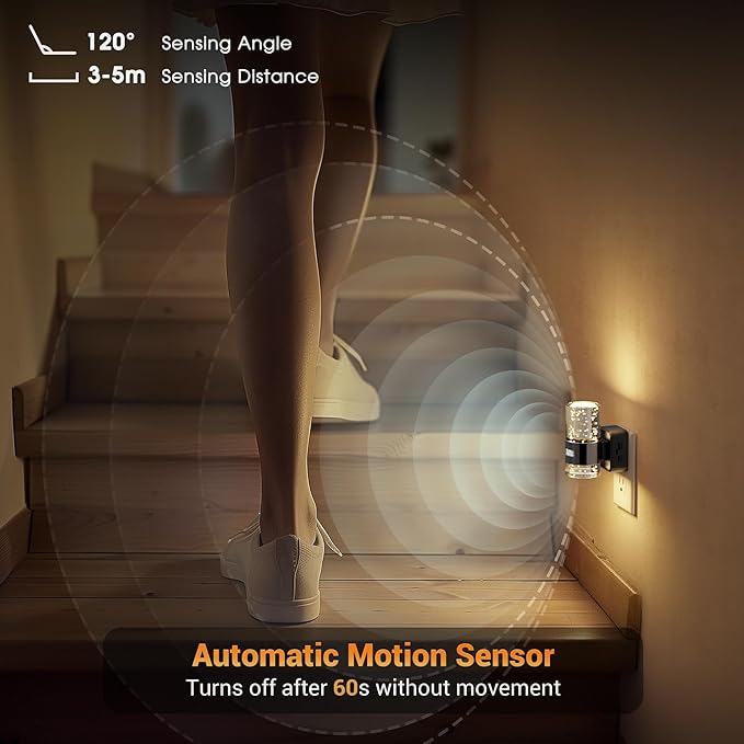 JandCase Motion Sensor Night Light, Night Lights Plug Into Wall, 3000k LED Dimmable Night-Lights with Adjustable Brightness, 0-100Lm, Motion Activated Nightlight for Bathroom, Hallway, Bedroom