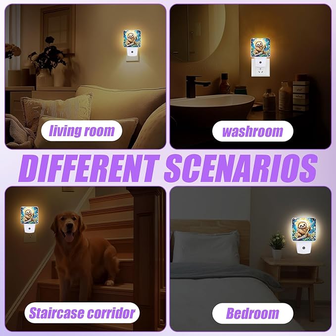 Cute Sloth Night Light,Plug-in Night Lights with Dusk-to-Dawn Sensor for Bedroom,Bathroom and Living Room Sleep Friendly lamp 0.5w