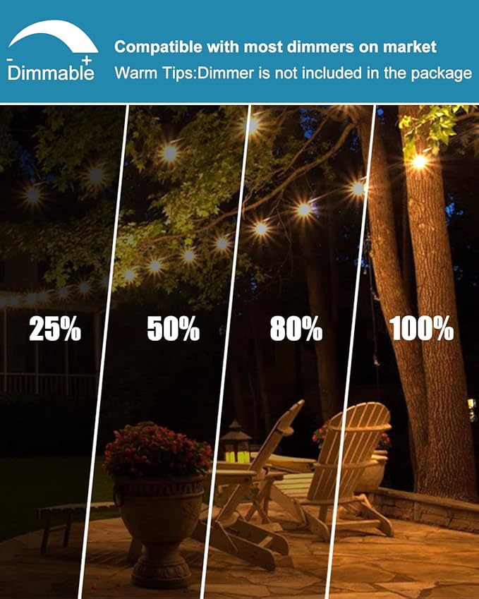 Lightdot 100FT Outdoor String Lights, LED Bistro String Lights with Shatterproof S14 Bulbs, 2200K Dimmable, Waterproof Hanging Lights for Porch, Party, Garden, Backyard, Balcony - ETL Listed