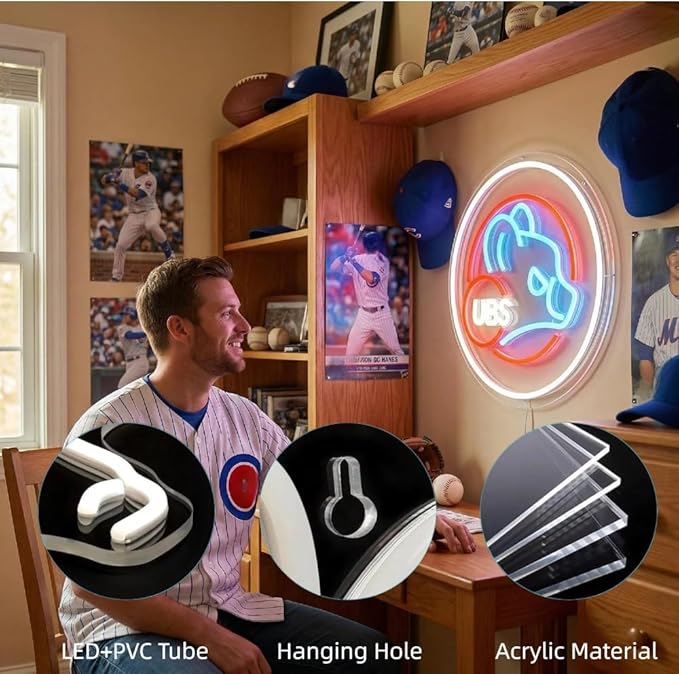Baseball Neon Sign for Wall Decor Baseball LED Light Up Sign With Light Dimmable Switch, Decor for Man Cave Boys Room Neon Signs for Bar Club Basebal Gifts for Fans Men Teens