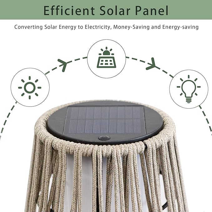 TRIROCKS Outdoor Floor Lamp 2 Piece Solar Powered Lantern Wicker Solar Patio Lamp with Olifen Rope Waterproof Rattan Outside Solar Deck Light for Patio Garden Lawn Yard (Grey)