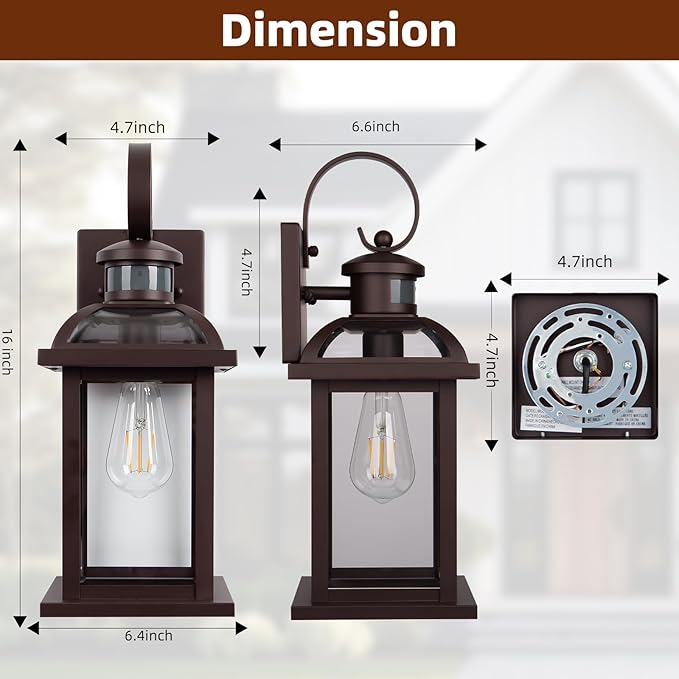 Motion Sensor Outdoor Lights Oil Rubbed Bronze Dusk to Dawn 2-Pack, Anti-Rust Exterior Light Fixtures IP65 Waterproof Front Porch Lights Brown Outdoor Sconces Wall Mounted 16 Inch
