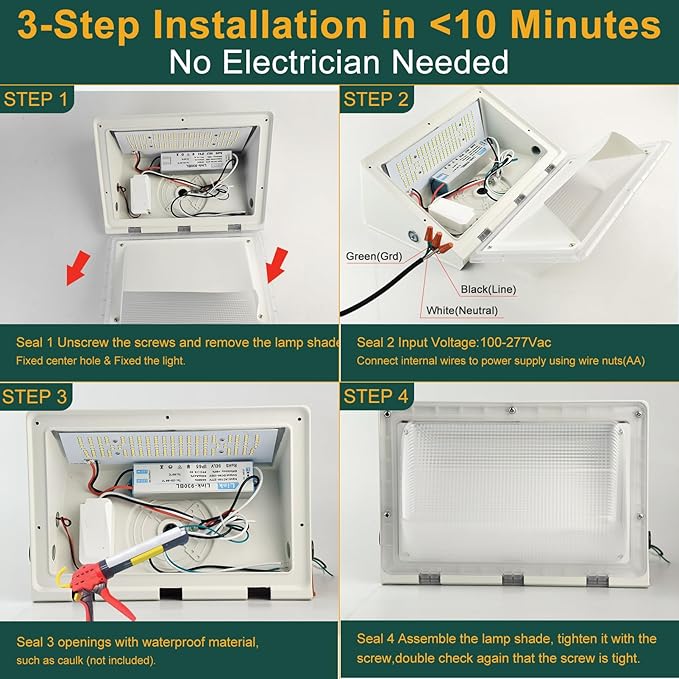 4Pack 150W LED Wall Pack Lights, 100-277v Dusk to Dawn with Photocell, 22500Lm 5000K IP65 Waterproof Outdoor Security Lighting, Energy Saving, ETL White| 5-Year Warranty(Height:10~20ft)