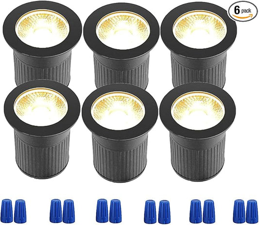 RNEHON 10W In-Ground Well Light,Voltage 12-24V, In-Ground Lighting, Low Voltage Landscape Pathway Lights, IP67 Waterproof, Aluminum, 3000K Outdoor Lighting for Yard,Lawn,Garden,Patio,Pack of 6