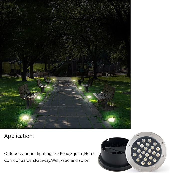 Outdoor Landscape Lighting 24W,Diameter 8.66 inches Big Walkway Lights,White 6500K,Waterproof Ground Lights for Outside,Recessed Landscaping Lights 120 Volt for Garden,Yard,Deck,Pack of 4