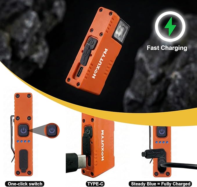 Clip-on LED Rechargeable Flashlights – 500lm EDC Mini Pocket Light, Hands-Free Magnetic Work Light with 180° Rotatable Clip & RGB Emergency Mode for Camping, Hiking, Repairs, Walkies