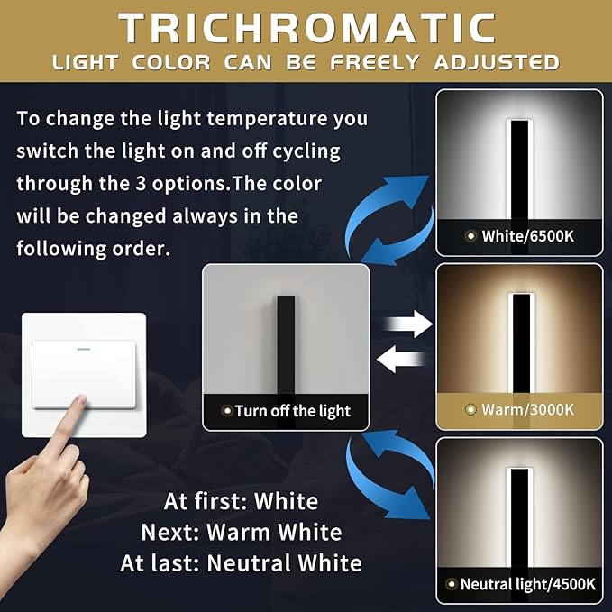 Modern 57inch Outdoor Wall Light, 3000k/4500k/6000k 3 Color Change Black Exterior Light Fixtures Wall Mount, Ip65 Waterproof Modern Porch Lights, Long Linear Outside Lighting Hard-Wired Non-Dimmable