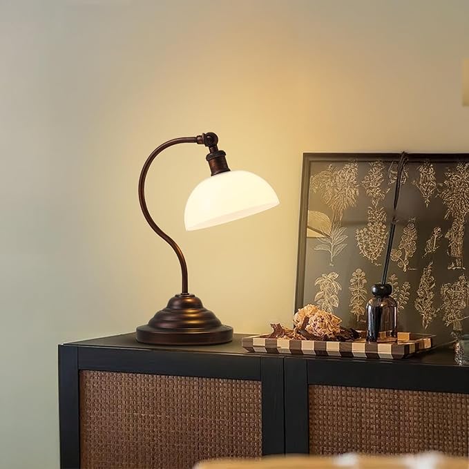 Cordless LED Table Lamp Set of 2, Battery Operated Desk Lamps with Swing Arm & Plastic Shade, Vintage Small Rechargeable Dimmable Light for Bedroom, Living Room, Nightstand, Oil Rubbed Bronze