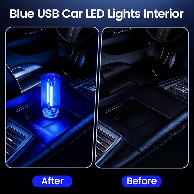Kairiyard 2 PCS Blue USB Interior Car Ambient Lights, Touch Control Adjustable Brightness Plug-in Retro Glass Bottle LED Night Lights for Car Bedroom Camping Party Holiday Decoration
