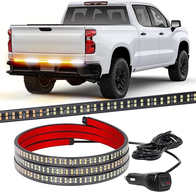 XRIDONSEN 48 inch Truck Tailgate Strobe Lights Strip Rear Window Lights 288 LED Tail Emergency Light Bar Amber White Flashing Warning Hazard Safety for Plow Trucks Construction Vehicles Pickup Trailer