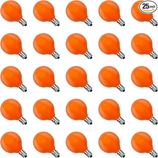 Orange G40 Replacement Bulbs, 25 Pack Halloween G40 Globe Light Bulbs for Indoor Outdoor String Lights, E12/C7 Candelabra Base, 5W Incandescent Night Light Bulbs