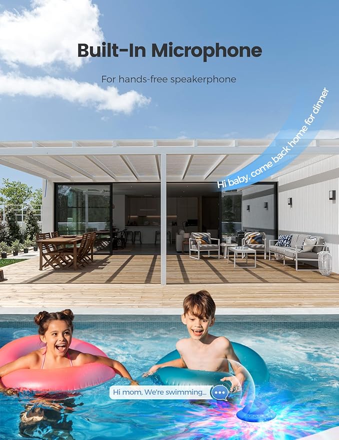 Floating Pool Speakers with Colorful LED Lights, IPX7 Waterproof Hot Tub Bluetooth Speaker, 10W Stereo Loud Sound, Built-in Mic, Portable Wireless Speakers for Shower Bathtub Beach Outdoor Swim-Blue