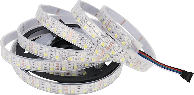Waterproof RGBW LED Strip Lights Double Row 600LEDs SMD 5050 16.4ft Flexible Strip Lighting DC 12V RGB+Cold White Multi-Colored LED Tape Lights Waterproof IP67 Outdoor Use for Home Décor