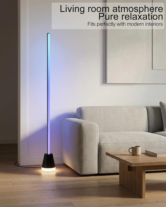 Name 56" RGBIC Floor Lamp, Bendable LED Corner Lamp with Music Sync, Memory Function Smart Standing Lamp for Living Room Bedroom, APP Remote Control Ambient Lighting