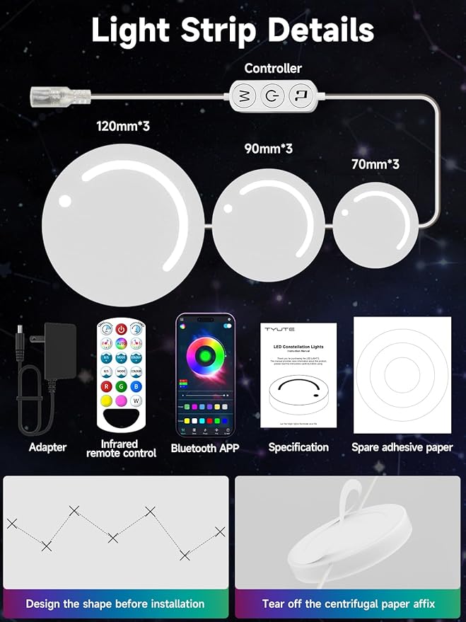 GIPOYENT Smart Wall Light, 9-Piece LED DIY Constellation Light, RGB Color Changing, Music Sync, App & Remote Control, Ambient Lighting for Bedroom, Living Room, Gaming, and Home Decor