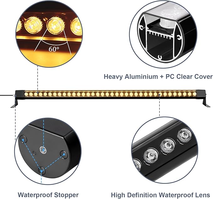 2 Pack 4FT LED Wall Washer Light Bar, 72W Waterproof Outdoor Lighting, 120V 2700K Warm White, High Bright Linear Light for Building Wall, Yard, Church, Batting Cage