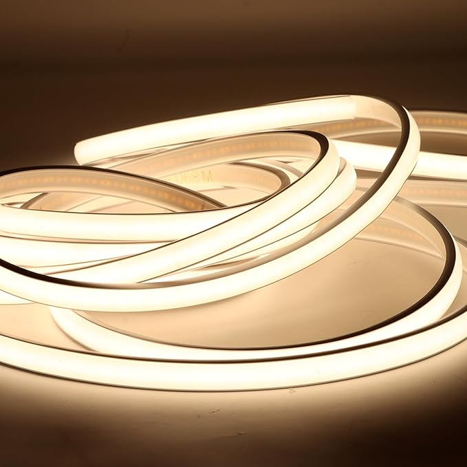 AC 120V COB LED Strip Light 2 Meter 6.56ft IP67 Waterproof LED Light Strip Cuttable White LED Strip Lighting for Indoor Bedroom Garden Outdoor Decor (White, 6.56ft)