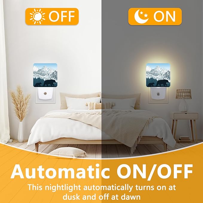 Bear Mountains Night Light, Plug-into Wild Animals Forest Nightlight White LED Lamp, Energy Efficient Decor Desk Lamp for Bedroom Hallway Stairs Bathroom