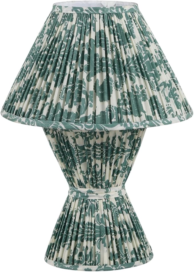Handicrafts Home Handcrafted Cotton Fabric Table Lamp, 13x19” Modern Farmhouse Accent Table Lamp, Decorative Dome Bedside Nightstand Lamp for Bedroom Living Room, Small Sculptural Desk Light, Verde