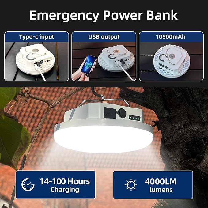 10500mAh 4000 Lumen Camping Lights Portable LED Camping Lantern Rechargeable 30W Magnetic Hanging with Battery Level Display Tent Light Outdoor Camping Flashlight Power Outage Emergency Lighting