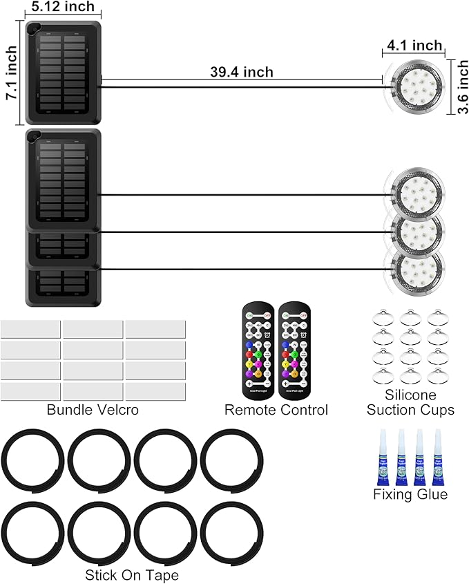 Solar Pool Lights,Underwater IP68 Pool Lights with 8-Color Changing and 9 Modes,Solar Powered LED Swimming Light with Remote Control for Above Ground Pools/Inground Pools-4 Pack-Black