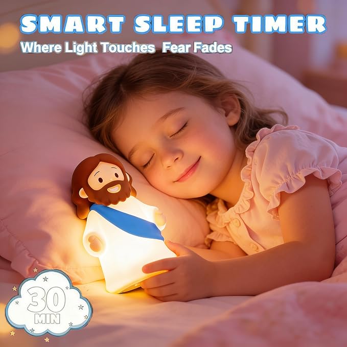 Jesus Night Light Rechargeable Bedside Lamp, Dimmable Silicone LED Religious Gift & Decor, Portable & Cordless for Baptism, Sunday School & Church Gathering Gifts, Christmas and Easter Holiday Gifts