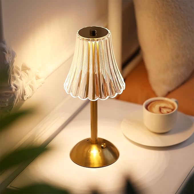 Liliful 30 Pcs Cordless Table Lamp Rechargeable Touch LED Small Gold Portable Battery Operated USB-c Desk Lamp 3 Color Dimmable for Bedroom Living Room Dining (Gold,Rose Style)