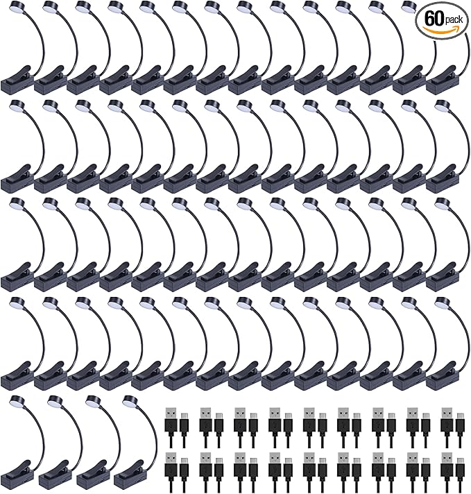 KunHe 60 Pack Rechargeable Book Light Bulk Clip-On Reading Lights for Books in Bed Long-Lasting 3 Modes & 3 Brightness Levels Compact USB Charging Mini Booklights for Kids Book Lovers Bulk Gifts