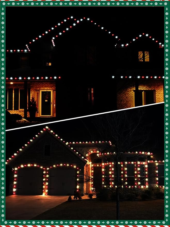 SUNSGNE C9 LED Christmas Lights Outdoor, 25ft Vintage Christmas Lights with 27 LED Red White Plastic Bulbs(2 Spare) for Patio Home House Balcony Xmas Decor, Green Wire