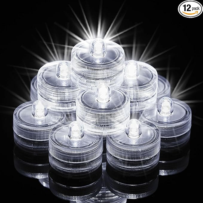 Homemory 12pcs Mini Submersible LED Lights, 150+Hour Waterproof Small Tealight Candles,Battery Operated Underwater EFX Light for Vase,Pool Pond,Halloween Lantern Decor