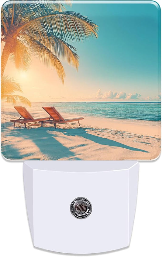 Beach and Sunset Night Light for Kids, Dusk-to-Dawn Auto Sensor Plug in Night Light, 0.5W Energy Saving Non-Toxic Design for Bedroom/Bathroom, Ideal Gifts for Women, Men & Kids