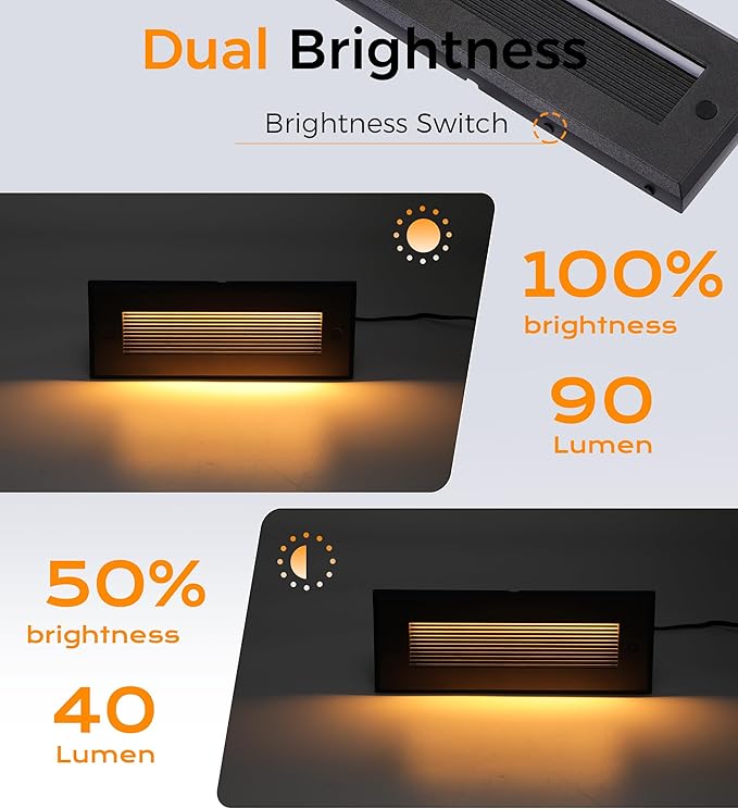 [6 Pack] Cloudy Bay 9 Inch 5CCT Low Voltage LED Outdoor Step Lights 12V-15V 3W/5W Dual-Bright Selectable Landscape Stair Lights,Exterior Deck Lights, Aluminum,Metal Black